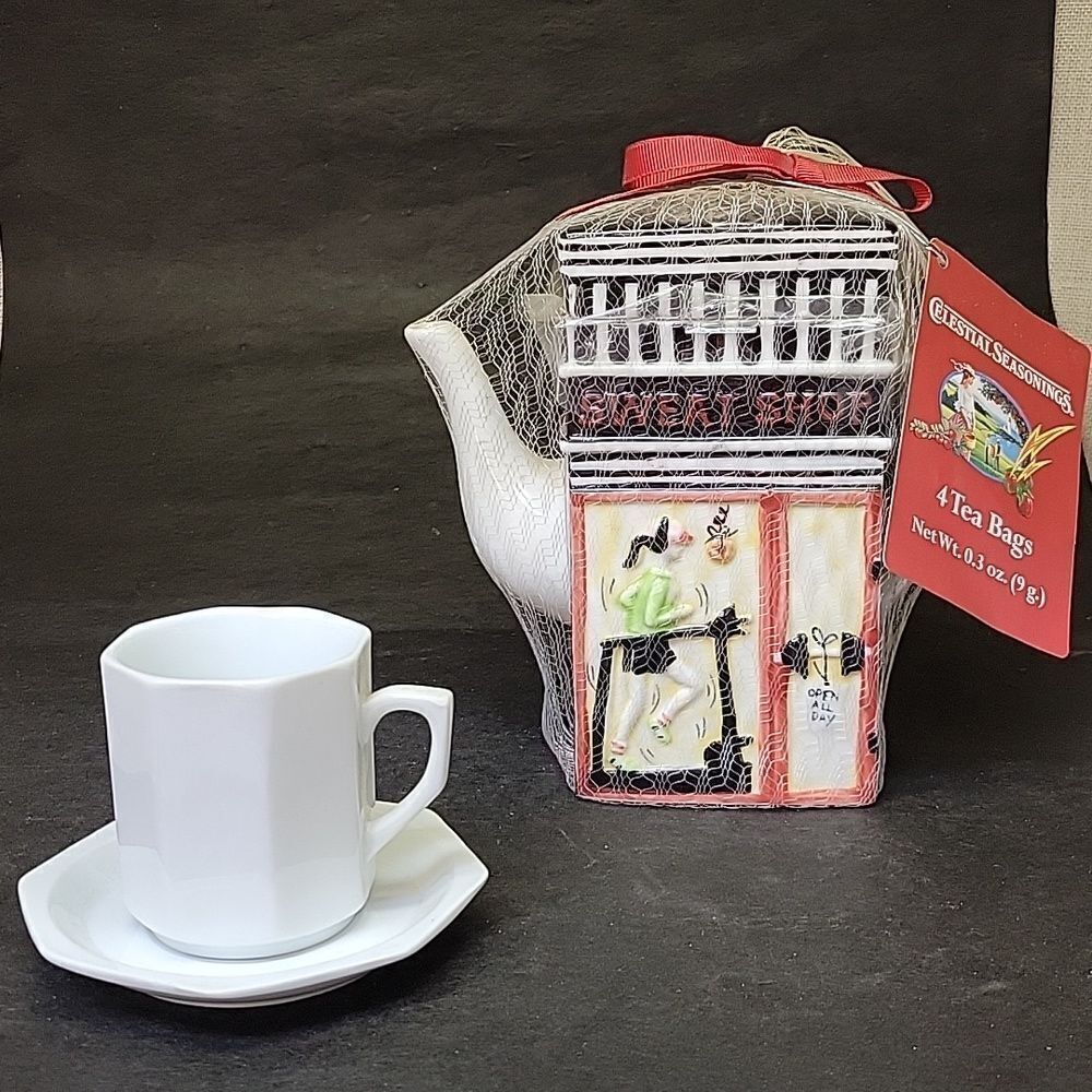 Just Desserts  Porcelain Teapot by MSRF NEW  Celestial Seasoning ,1 cup & saucer